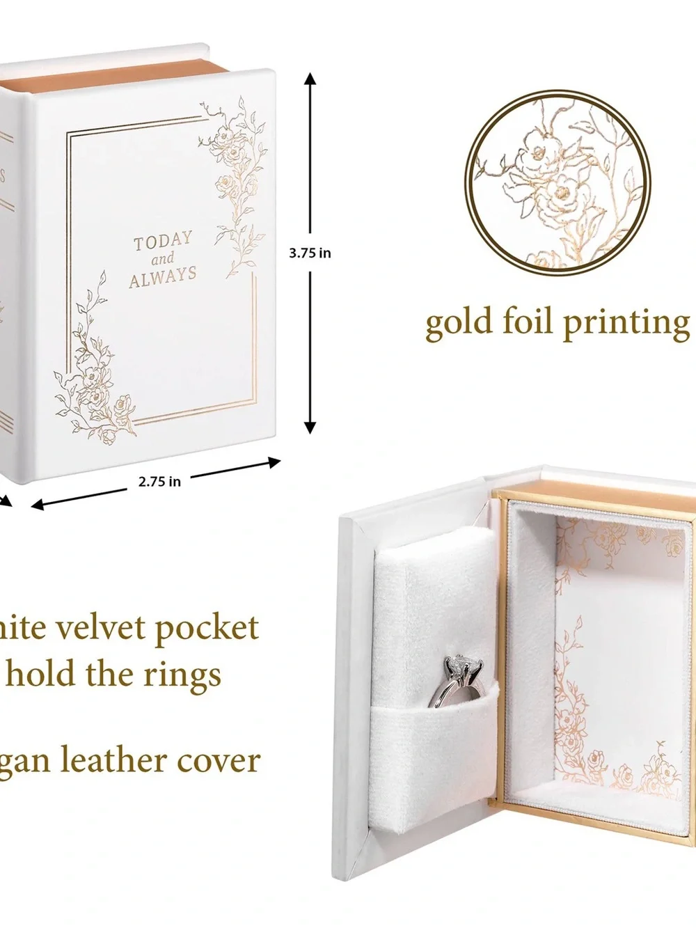 White and Gold 'Today and Always' Decorative Wedding Ring Box | NIB
